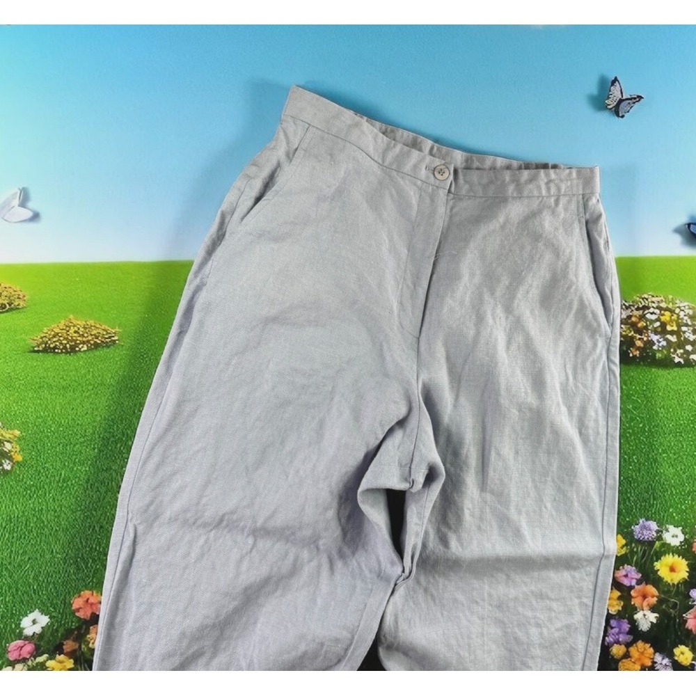 Eileen Fisher Linen Pants Women PM USA Lavender Resort‎ Luxury Boho Garden Wide